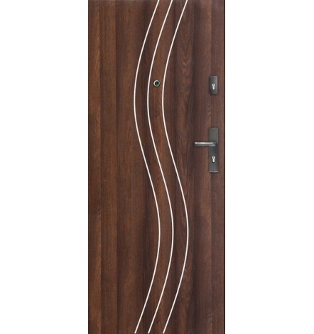 Porte d'entrée FADIA 80 cm H1 en acier inoxydable noyer 